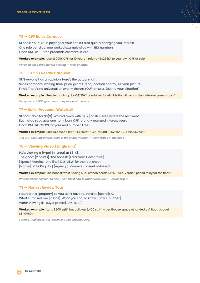 Preview of the caption templates section of the kit PDF